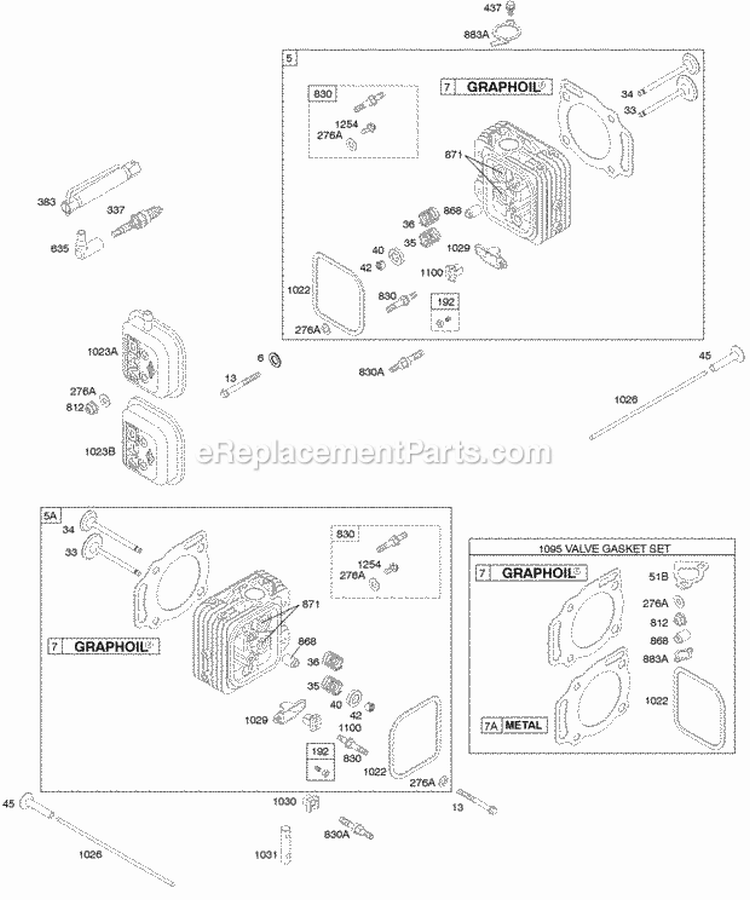 Cylinder Head Valve Gasket Set Diagram and Parts List for 294772-0320-01  Briggs and Stratton Engine
